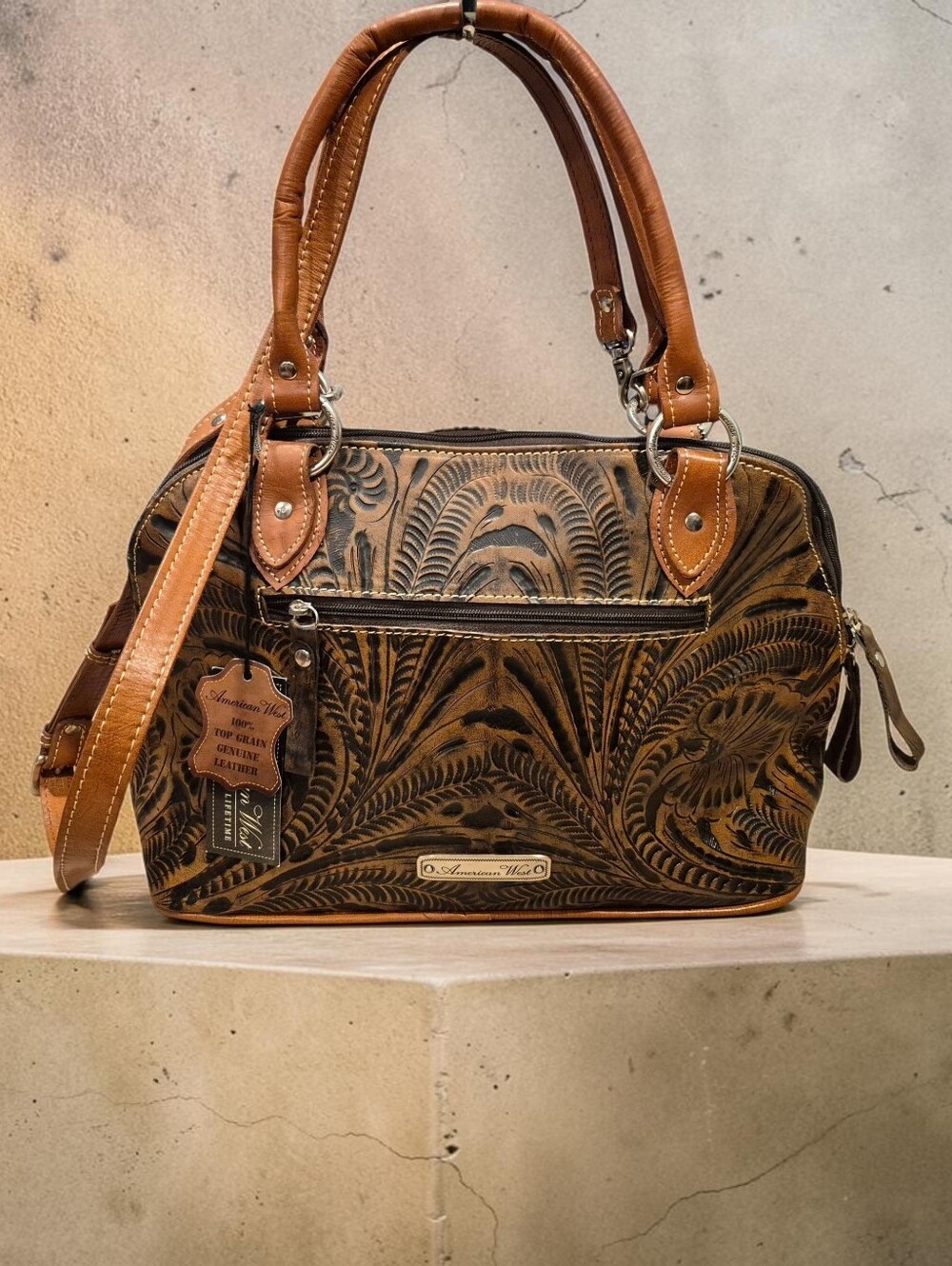 American West Desert Wildflower Leather Boho Satchel Crossbody - Picture 6 of 11